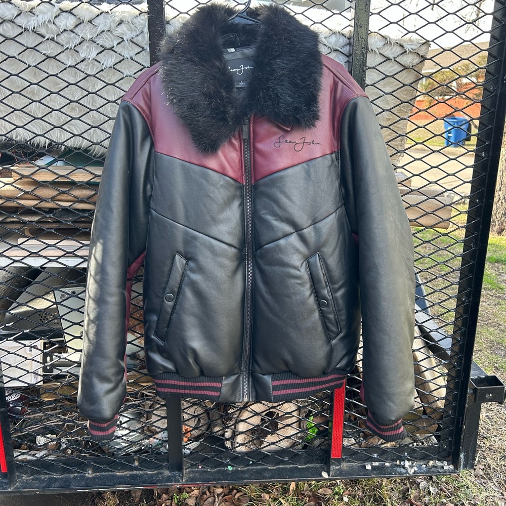 Black and Burgundy Leather Jacket